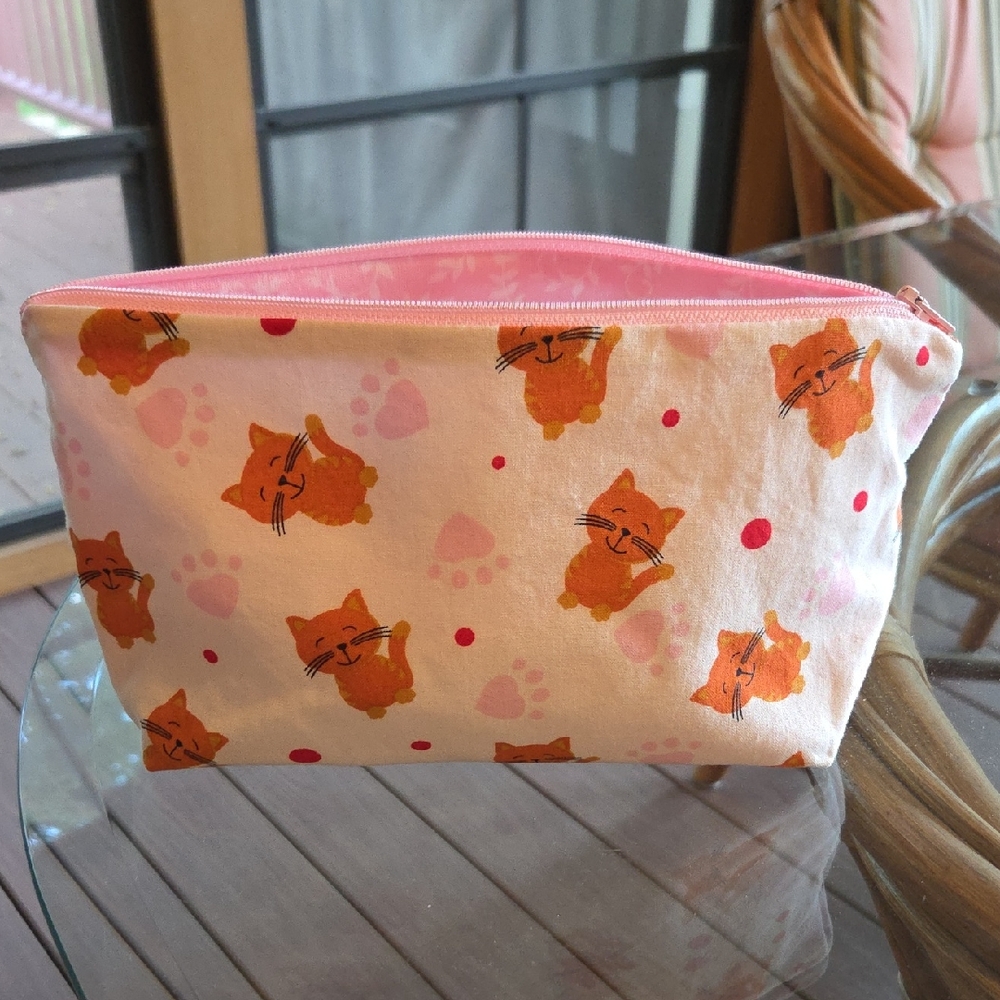 Cute Cat Print Cosmetic Bag, Homemade